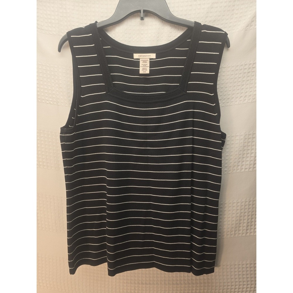 Covington Blouse Womens Size XL Stripe Black White Sleeveless Square Neck